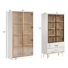Glass Display Case LED Lighting, Two-Part White, Adjustable Shelves, 2 Drawers, Modern Bookcase Standing Display Case Office Cabinet
