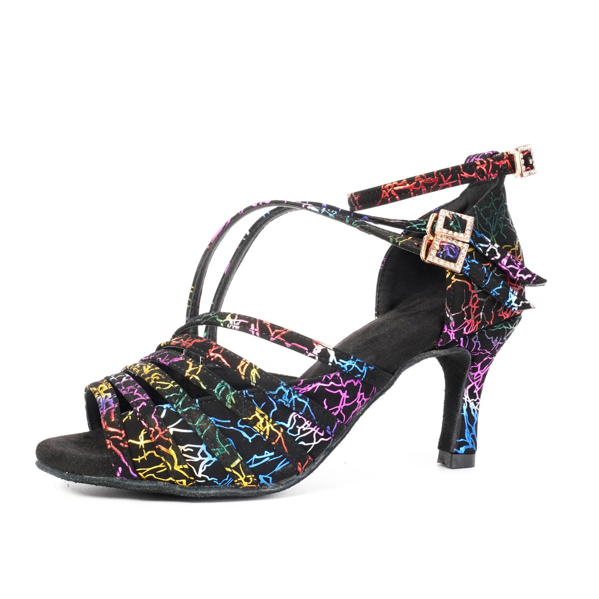 

Женская обувь для латинских танцев, золотые туфли со стразами для вальса и танго, обувь для вечеринок на высоком каблуке 34 разноцветный