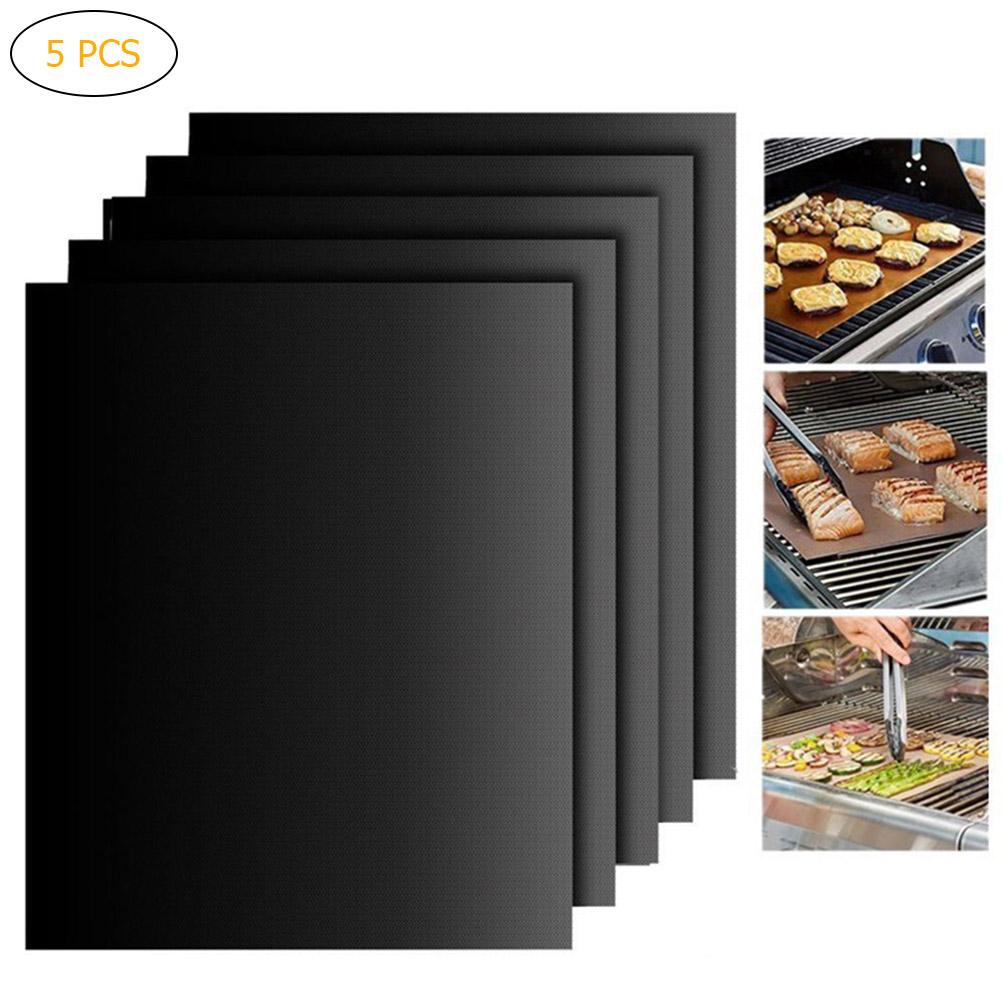 5Pcs Black Fiberglass Non Stick BBQ Grill Mat Heat Resistant