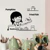 Wall Sticker Cartoon Style Removable Self Adhesive PVC Cute Woman Chef Pattern Kitchen Lettering Wall Decal Home Decor