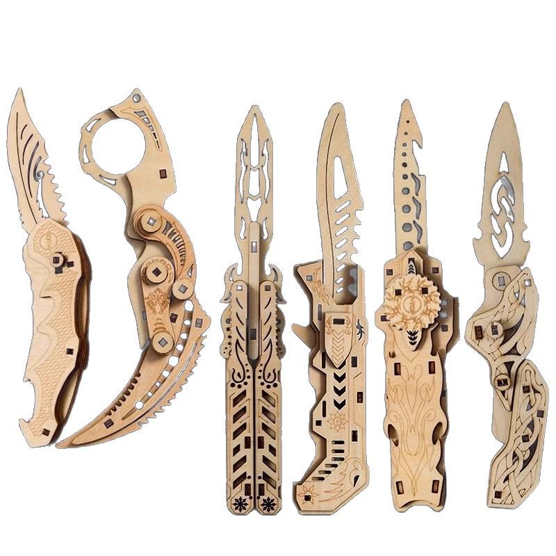 Newcomer Special: 3D Wooden Model Knife Jigsaw - Educational Toy & Folding Knife Set