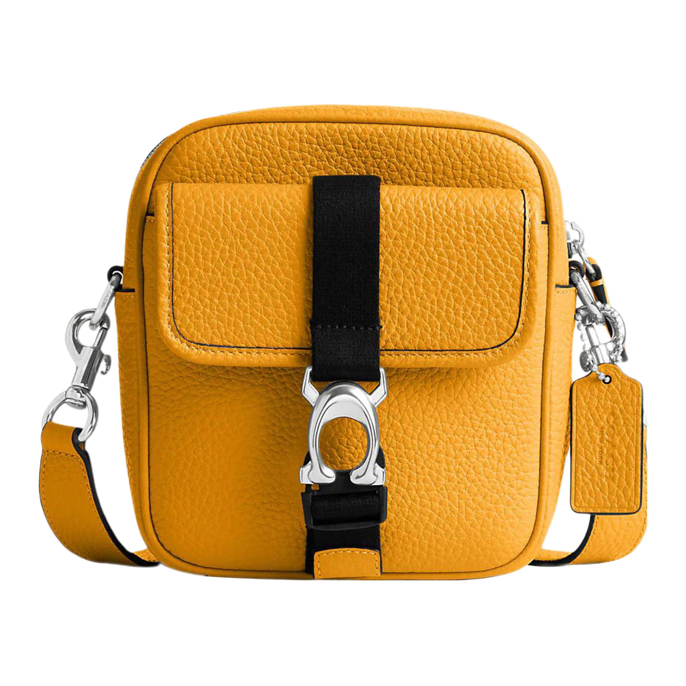 

New COACH Pebbled Leather Camera Bag, Shoulder Bag Men s Orange Yellow CJ736-BUT 15.2*6.4*17.8CM