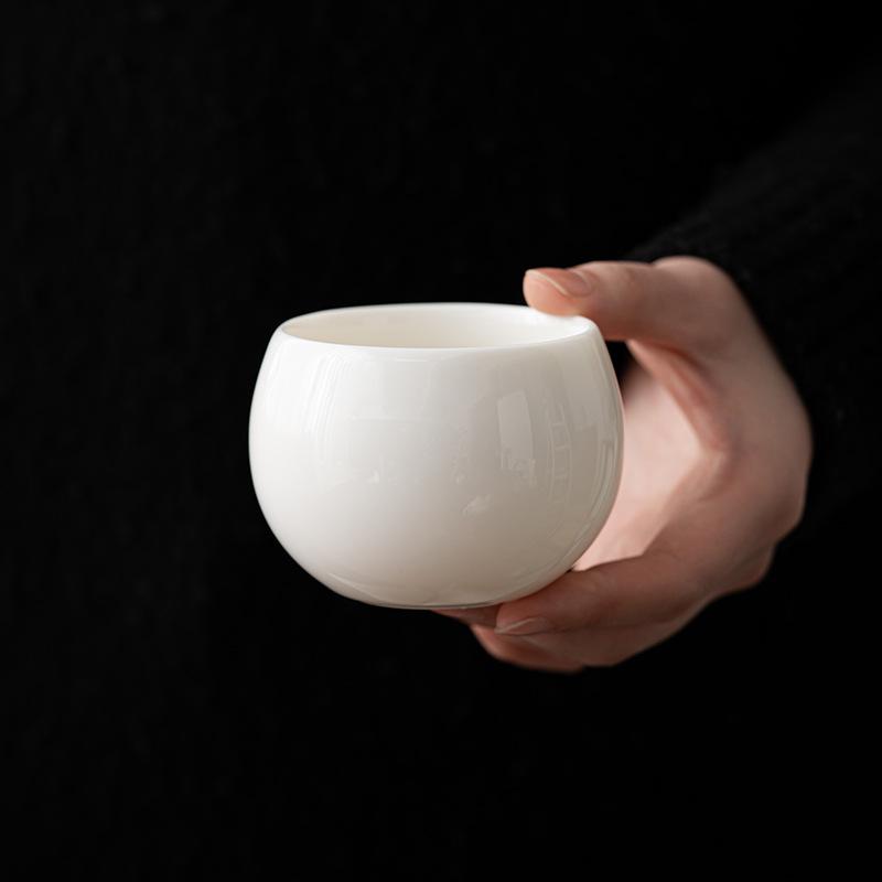 Handmade Mutton Fat Jade Luohan Cup Ceramic Large Tea Cup Always-Standing Master Cup Kung Fu Tea Set White Porcelain Cups