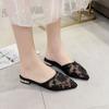 Shoes for Women Low Heel Slides Sexy Black Woman Mules Slippers Pointed Toe Embroidery 39 Chic and Elegant H Sandal Pvc Sandals