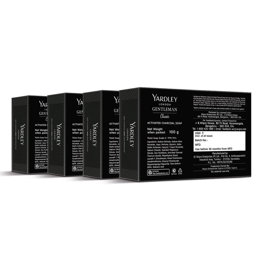 Yardley London Gentleman Classic Aktivkohle Seife 100g X 4N Tiefenreinigung Keimschutz Maskuliner Duft Tägliche Badeseife für Männer