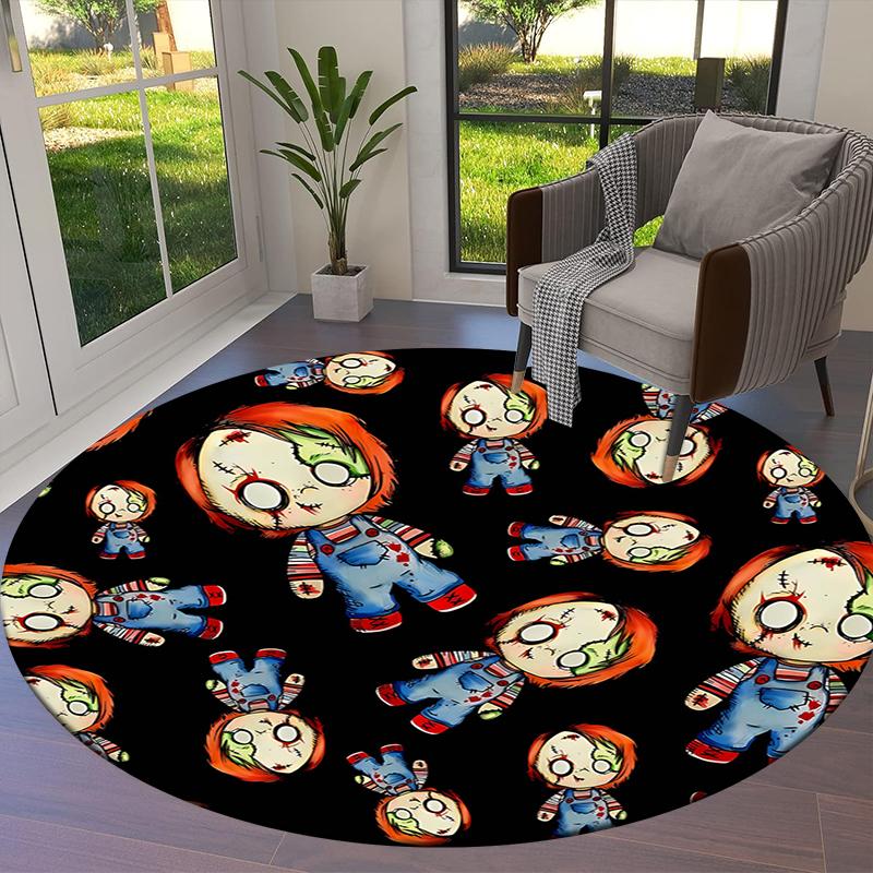 Alfombra Redonda Chucky, Alfombra para Sala de Estar, Dormitorio, Sofá, Sala de Juegos, Decoración, Alfombrilla Antideslizante para el Suelo