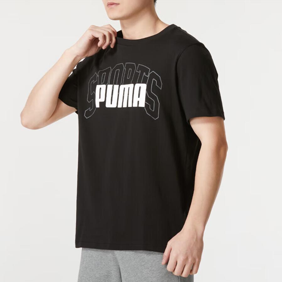 PUMA Letter Print Fitness Training Comfortable Breathable Short Sleeve American Vintage Regular Fit T-Shirt Men Tops Black 630560-01