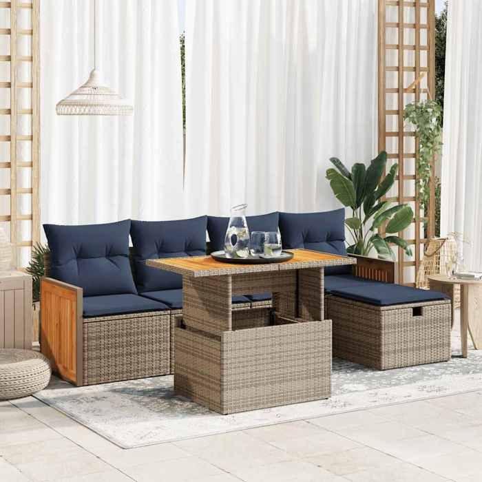 VidaXL Garden Furniture Set with Cushions 6 Pcs Grey Braided Resin Acacia 3328153