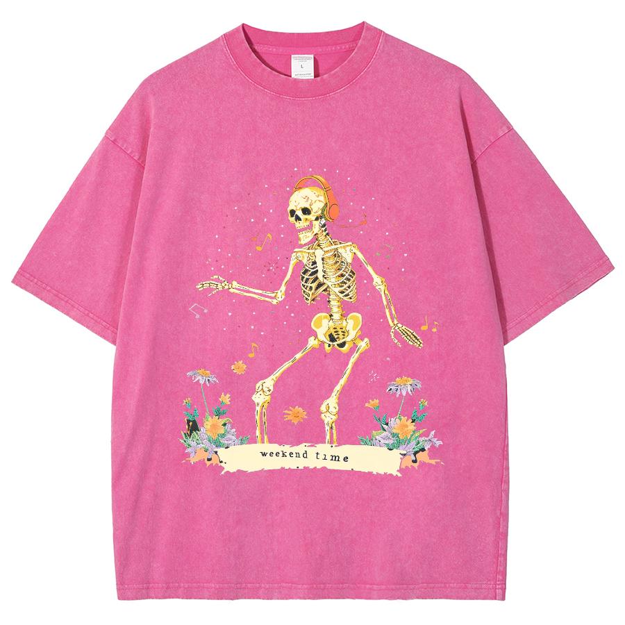 Potisk lebky Retro T-shirt Snížená ramena Pánská Dámská Vintage Trička s krátkým rukávem Jednobarevná