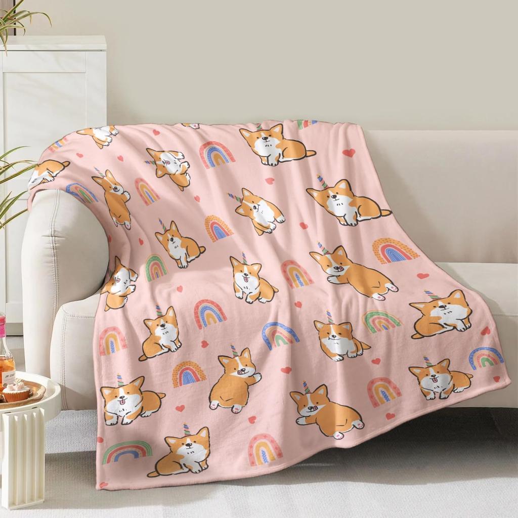 Cute Corgi Blanket Puppy Pattern Blanket Soft Flannel Blanket for Children Adult Gift Blanket