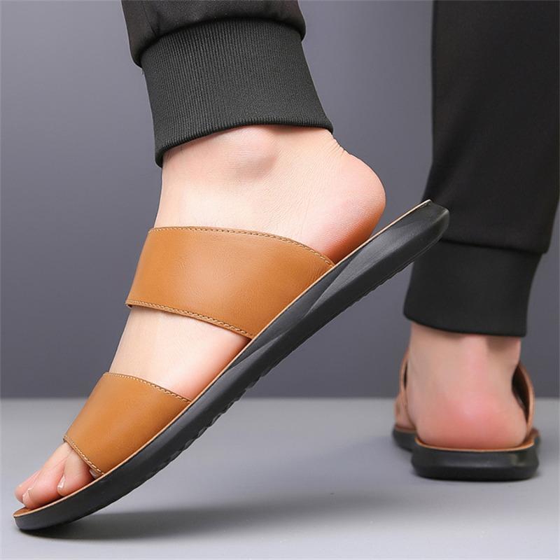 Mode Herren Sommer Sandalen Mode Leder Freizeit Slipper Rutschfest Weichsohlige Freizeit Sandalen zum Draußen Tragen Strand Slipper für Herren