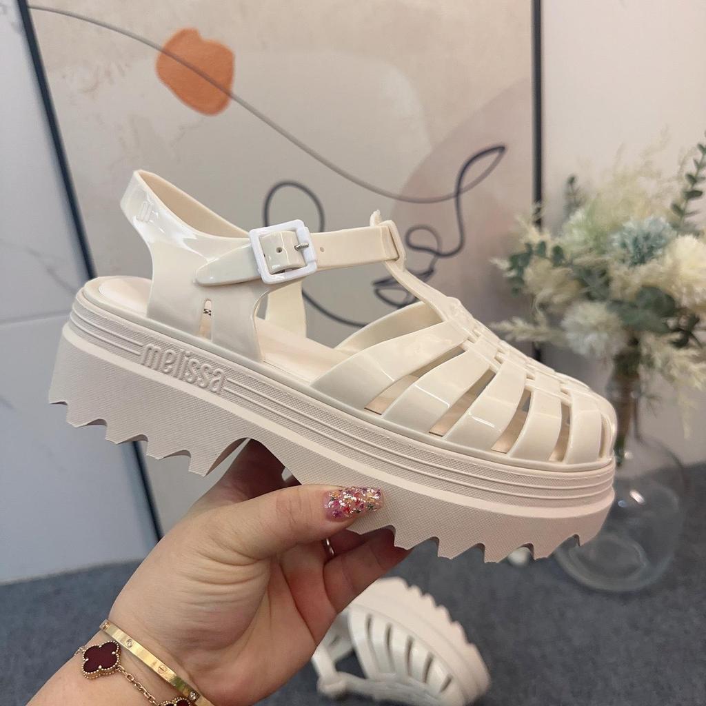 2024 Melissa Summer Women's Thick-Soled Woven Roman High-Heeled Sandals – Fashionable and Versatile.