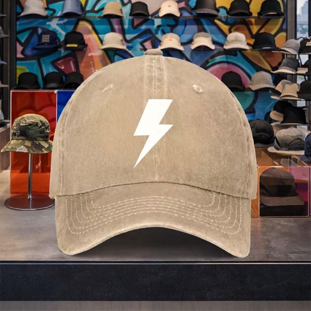 Lightning Bolt Washed Baseball Cap Unisex Adjustable Cotton Vintage Streetwear Hat