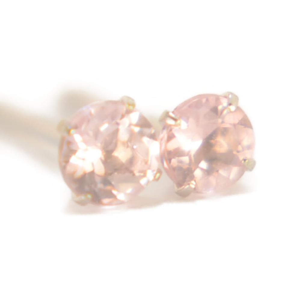 Yokomountain 10K White Gold Natural Pink Tourmaline 10K with Silicone Backing Earrings, 3mm, Gold, Women's,