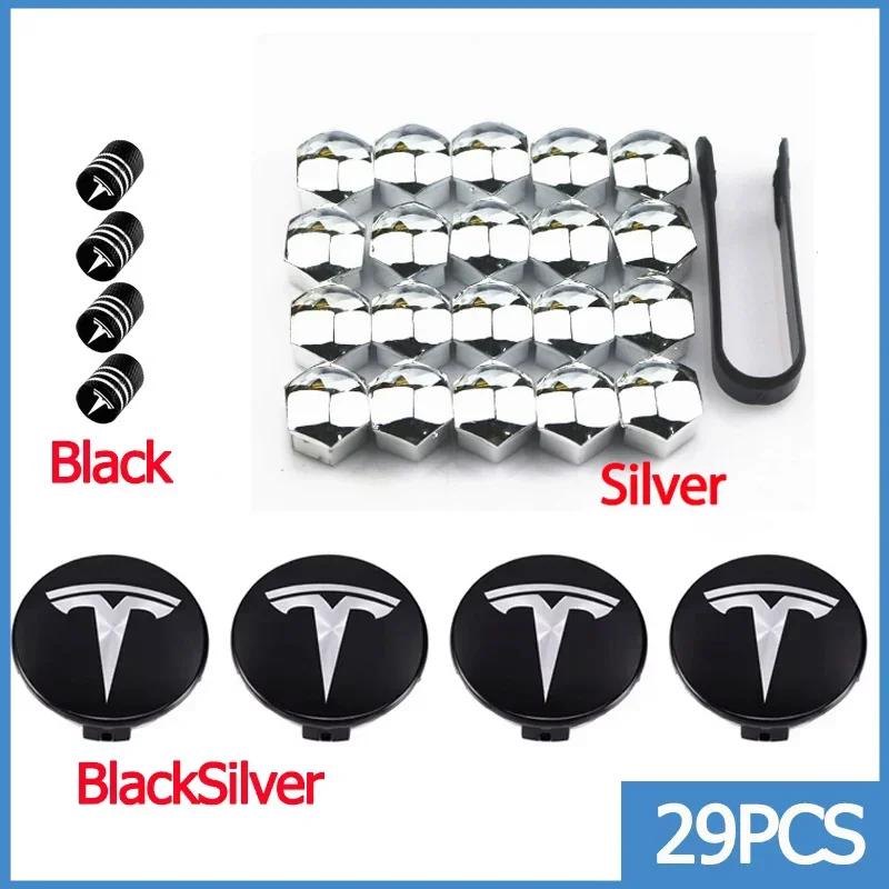56mm Center Hub Caps for Tesla Model 3 Y S X Car Wheel Valve Cap Tire Lug Nut Protective Cover Exterior Decoration 25pcs / 29pcs