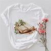Beautiful Book Floral Print Women's White Basic T-Shirt Casual Style Short Sleeved Top Street 90s Cartoon Pattern Clothing