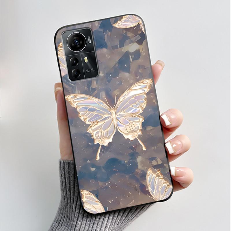 Für ZTE Blade A72S A7050 Hülle Für ZTE Blade V41 Smart Cover Luxus Mode Schmetterling Blume Silikon Weich Schwarz TPU Stoßfänger Schale