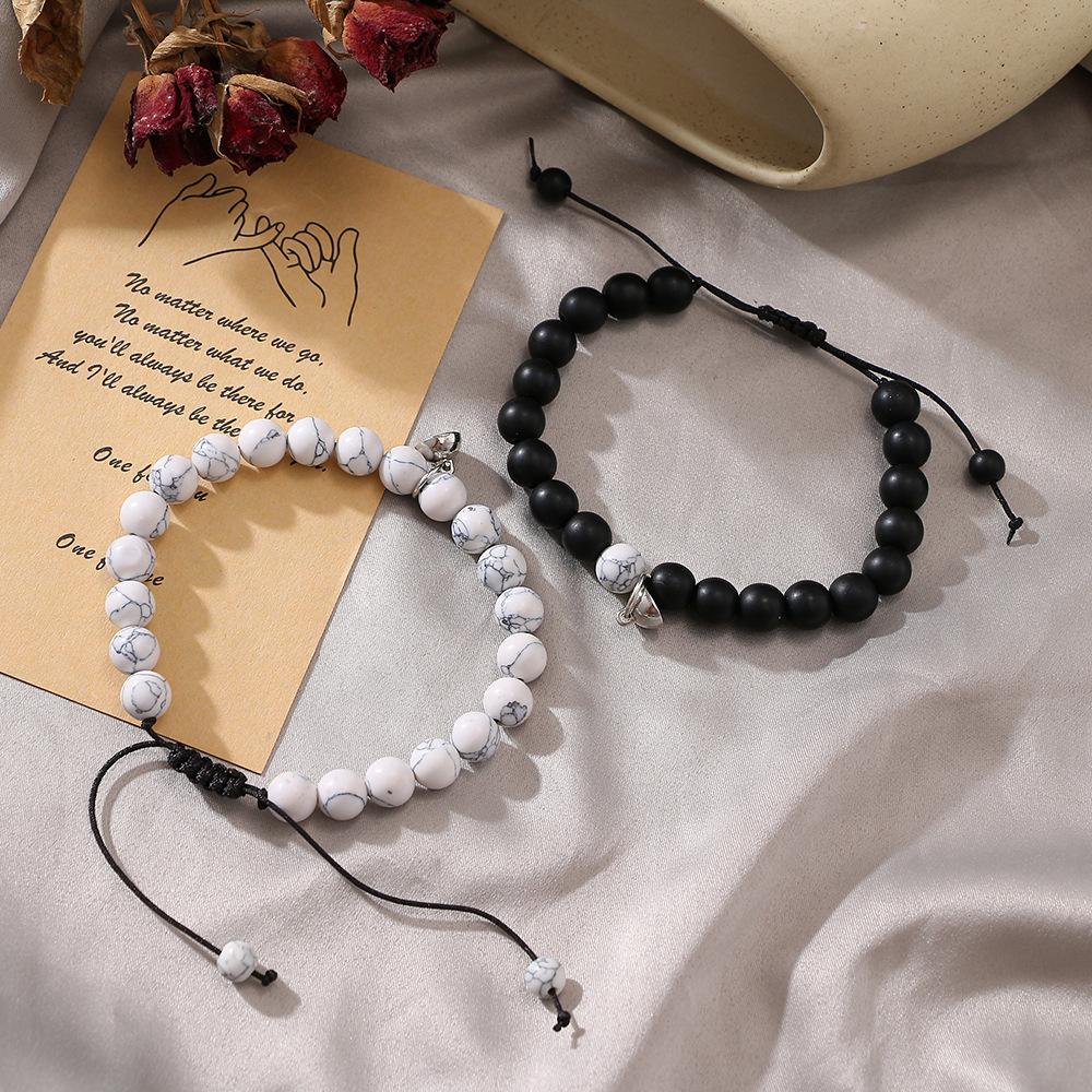 Hynsin Couples Bracelet Natural Stone Bracelet for Men Women White and Black Yin Yang Beaded Bracelets Friend Hynsin Couples Bracelet Natural Stone Bracelet for Men Women White and Black Yin Yang Beaded Bracelets Friend
