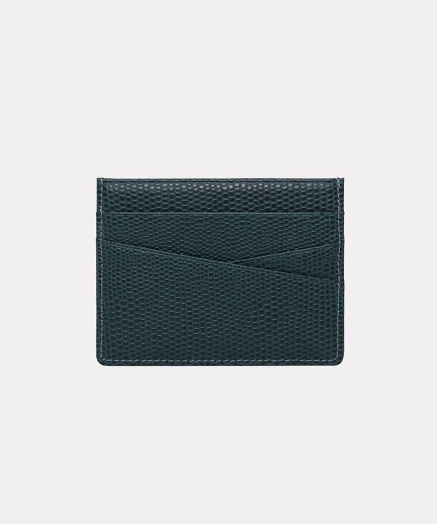 Matt Lizard Embossed Cowhide Simple Card Wallet (Dark Green) W16765