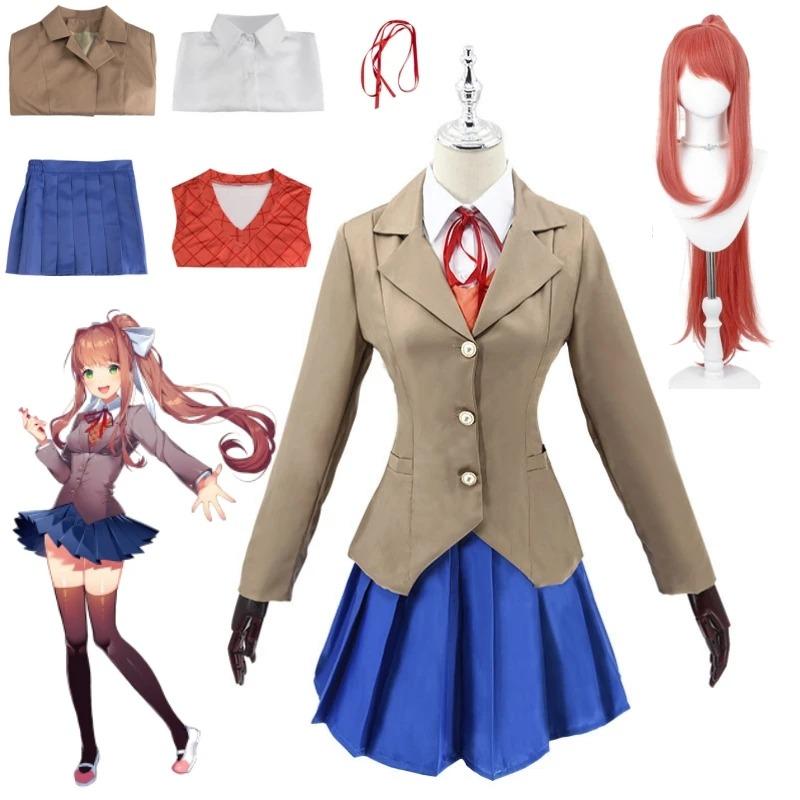 Anime Doki Doki Literature Club Monika Cosplay Costumes Sayori Yuri Natsuki Halloween Costumes for Women Dress Vestido Clothing