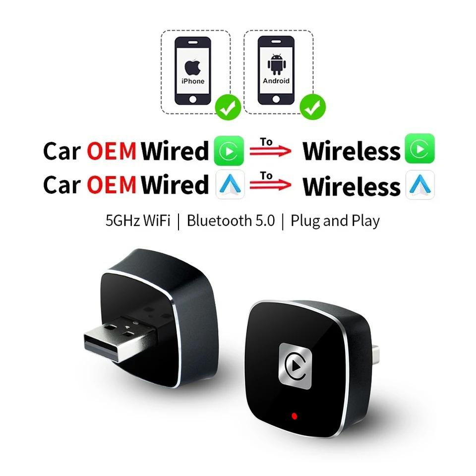 Wireless Carplay Adapter for Android iPhone Auto 2 in1 Wired to Wireless AI Box USB Connection for Volvo Benz Mg Kia Chery VW
