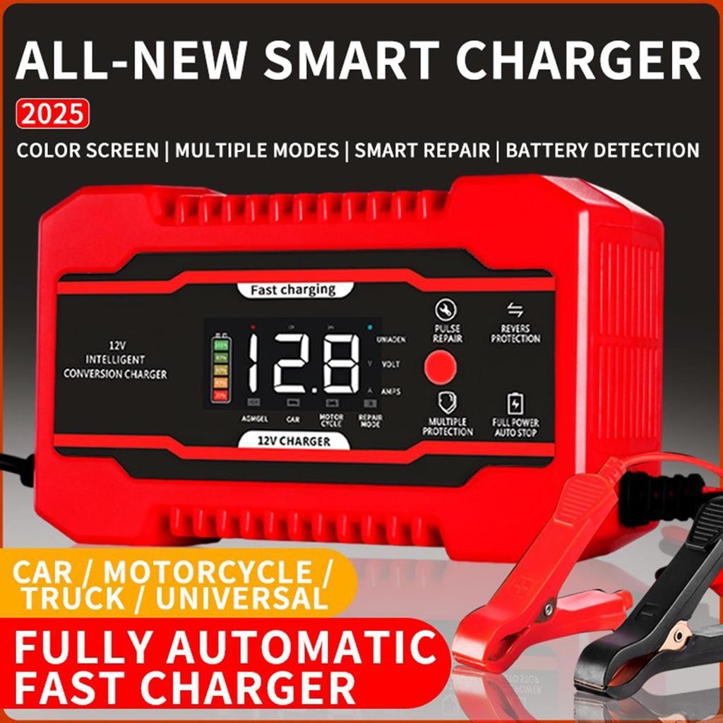 12 Volt Battery Charger 12V6A Automatic Battery Fast Charger Vehicle Charging Maintenance Equipment For Cars Motorcycles Trucks