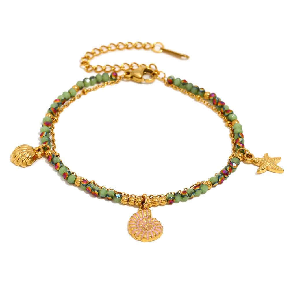 

Stainless Steel Double Layer Bracelet Sea Star Shell Conch Pendant Women Jewelry Marine Creatures Bangles 18K Gold Plated золотий