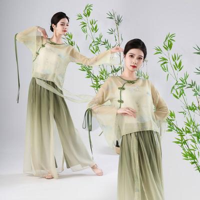 Roupas de dança clássica para mulheres, elegantes roupas de gaze de chiffon, traje étnico para performance de dança chinesa