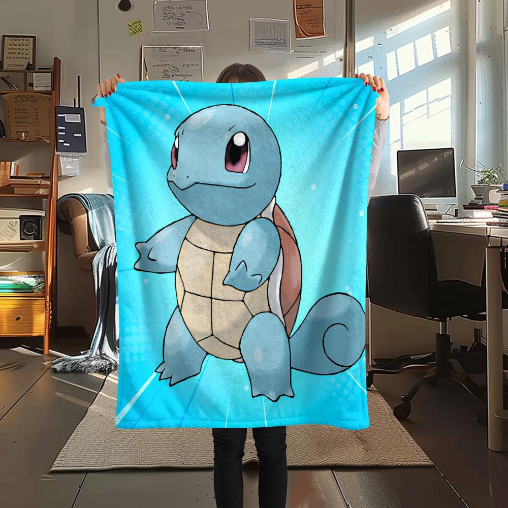 Süße Squirtle-Print Flanelldecke, Hohe Qualität, Bequem für alle Jahreszeiten, Heimdekoration, Wärme und Komfort