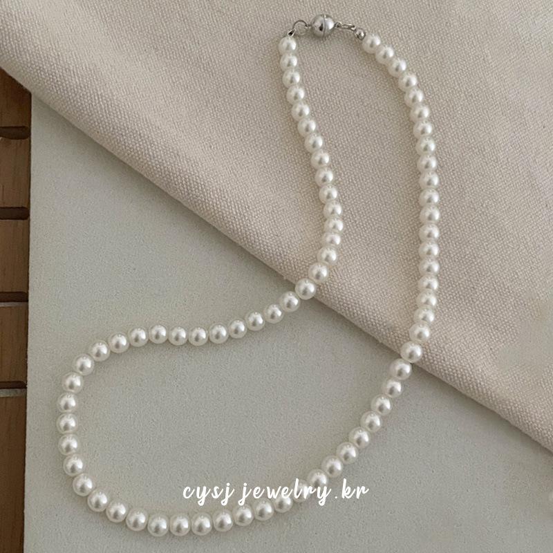 Cui Yan S925 Sterling Silver Korean Style Pearl Magnetic Clasp Necklace for Women - Elegant Versatile Clavicle Chain