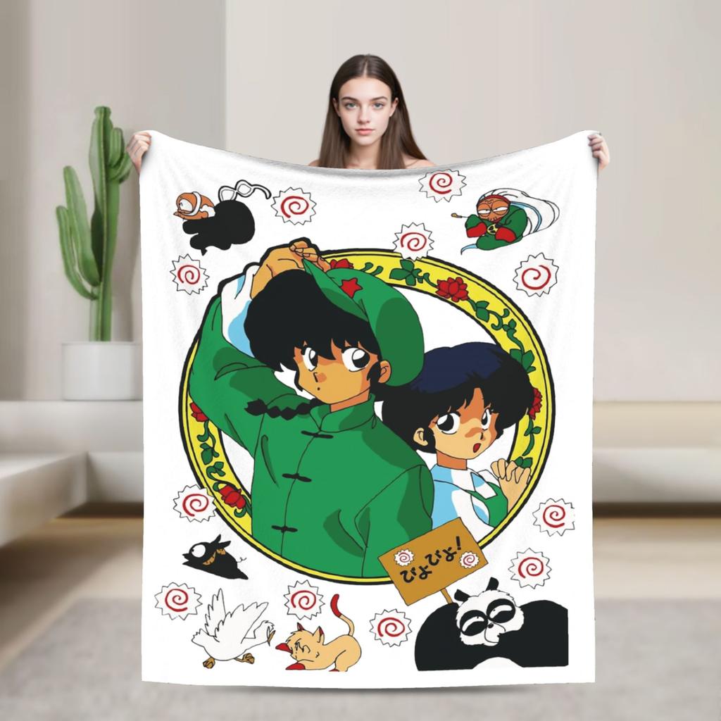 Ranma 12 Blankets Fleece Decoration Anime Rumiko Panda Breathable Lightweight Throw Blanket for Bed Outdoor Plush Thin Quilt
