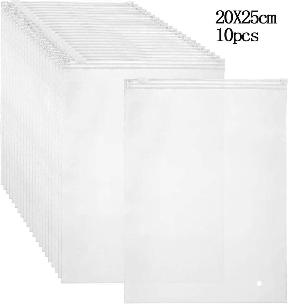 10pcs Packaging Bags CPE Frosted Zip Lock Bags Self Sealing Clear Garment Bags for T-Shirts, Shirts, Files