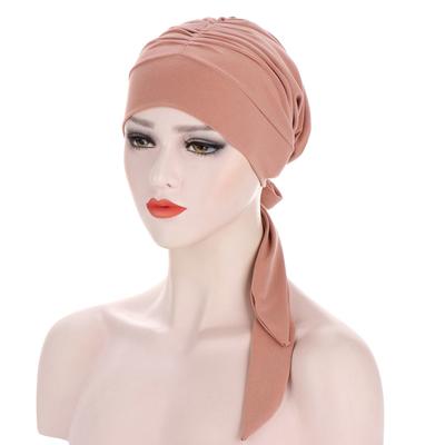 Sombrero sólido de la India para mujer, gorro musulmán con volantes para quimio, gorro envolvente