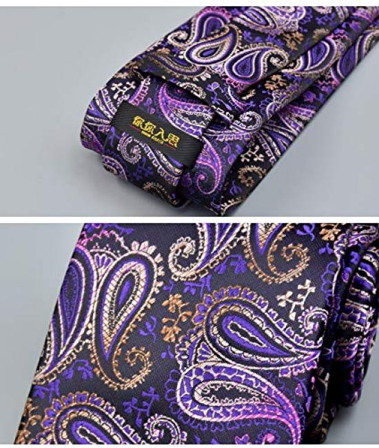 Rio Grande Stripe Paisley Pattern Tie & Pocket Square Set for Men (Type 20) ZM-NT4875-20