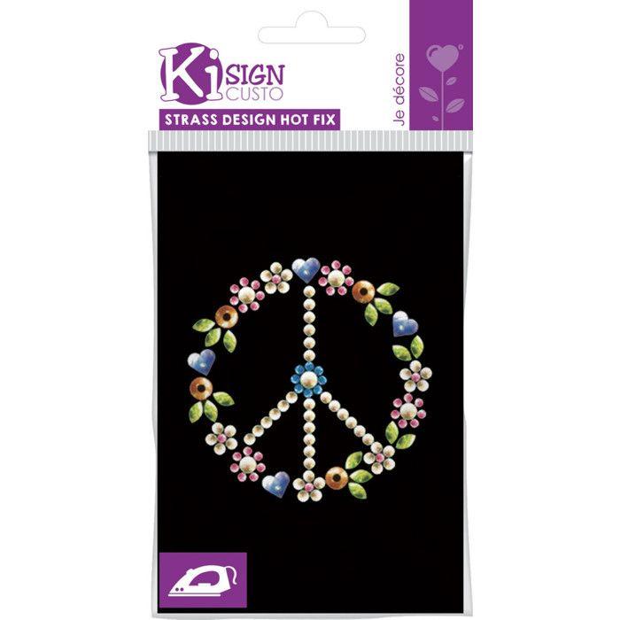 Transfert thermocollant clou et strass Peace et love 9x9cm