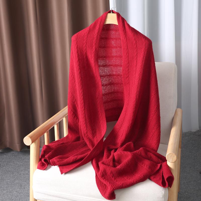 100% Wool Pattern Knitted Long Scarf For Women Winter Autumn Soft Warm Solid Color Minimalist Wrap Hijabs Dual-Use Shawls Female