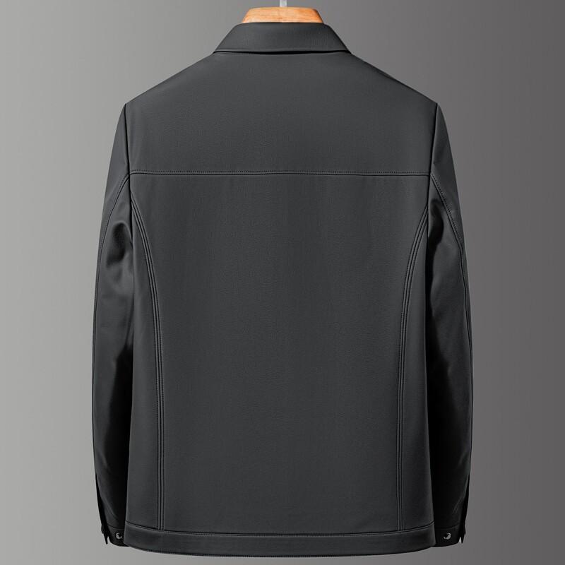 Leather Jacket for Men, Middle-aged and Elderly Spring New Lapel Zipper Jacket for Men's Thick Daddy's Casual Plus Velvet Leather Jacket