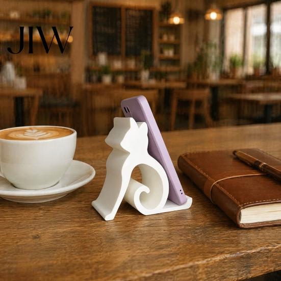 Curly Tail Phone Holder Cute Cat Stand, Curled Kitty Desk for Cell Minimalist Tablet, 3D Printed Universal Stand Office Bedroom, Gift Lovers Orange