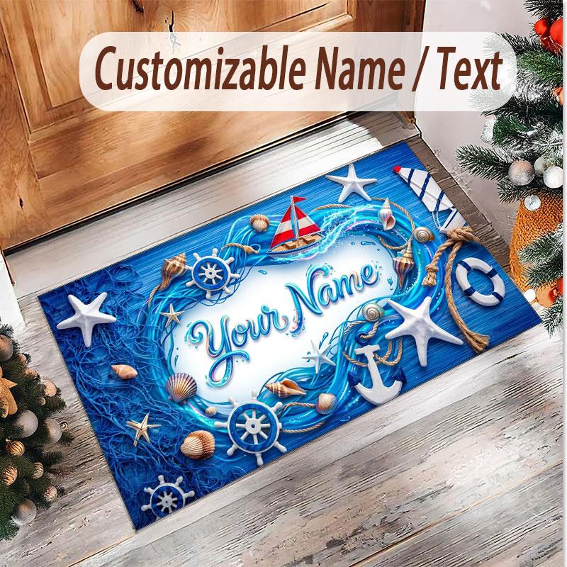 Fish Ocean Theme Soft Crystal Velvet Rug Custom Name & Text Print Non Slip Floor Rug for Bedroom Living Room