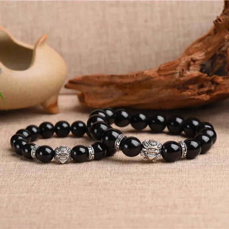 Natural Stone Beads Men Bracelets Lucky Charm Matte Black Natural Stone Beads Onyx Stone Matt Tiger Leopard Bracelets for Men