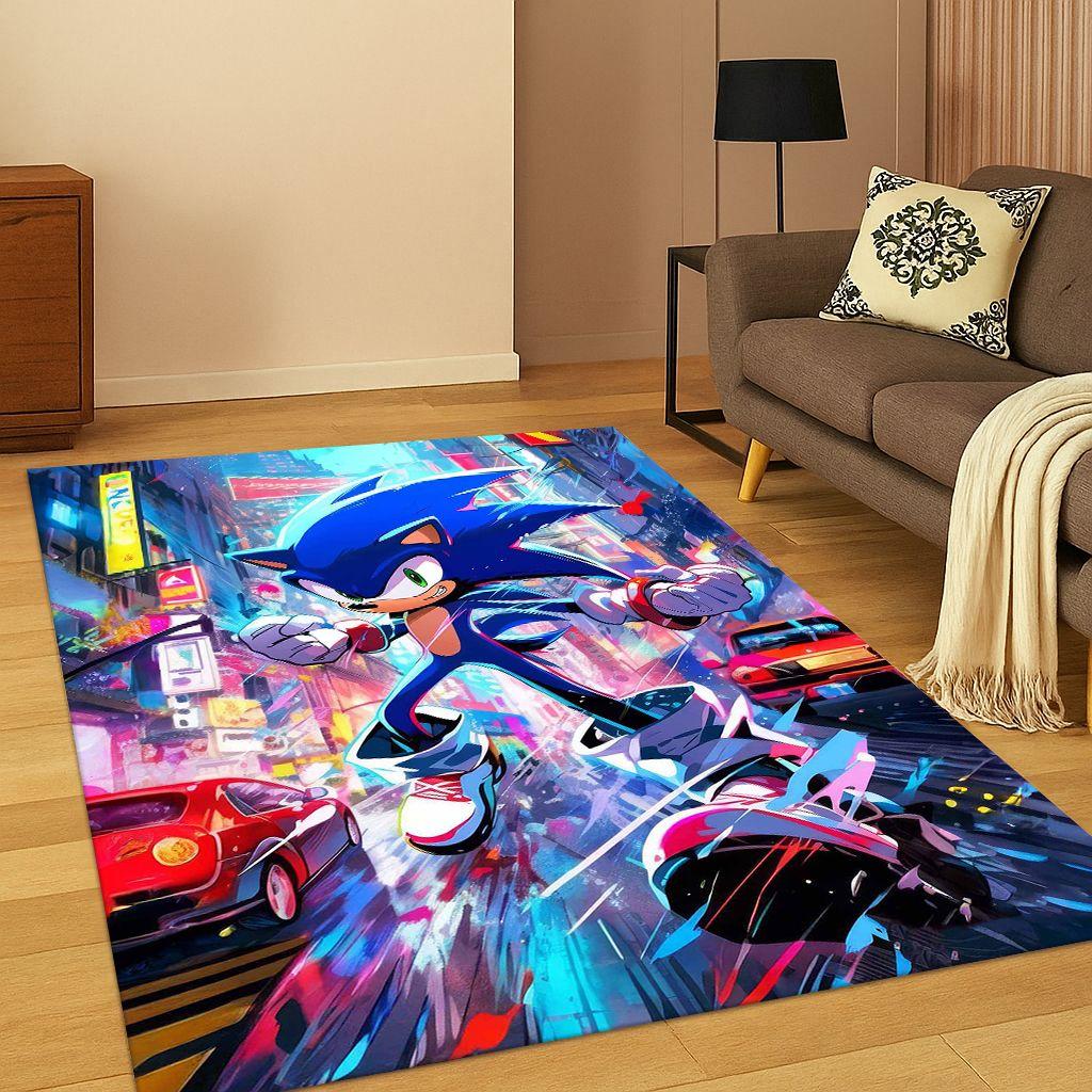3D S-Sonic Cartoon Hedgehog Game Carpet Rug for Bedroom Living Room Sofa Doormat Home Decor,Kid Area Rug Non-slip Christmas Gift