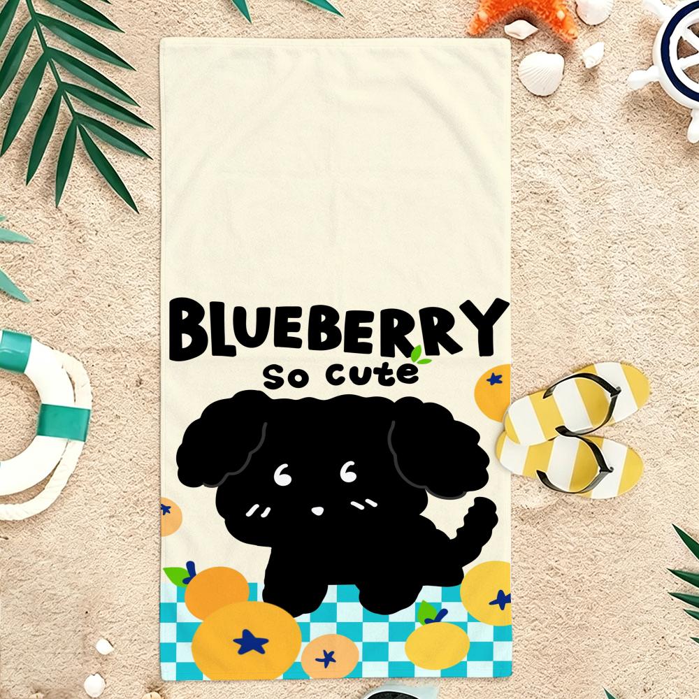 Cartoon Cute Black Puppy Fruit Towel Microfiber soft Beach Towel for Travel Fitness Sauna Bathing Camping