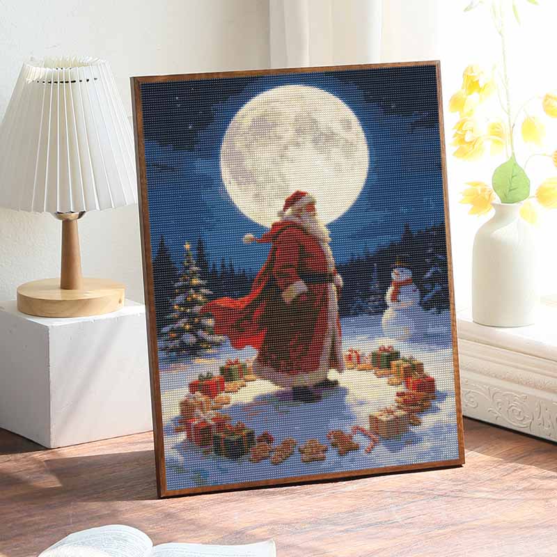 DIY Diamond Painting Kit Santa Moonlit Snow 5D Full Drill Canvas Art Relaxing Stress Relief Craft for Adults and Beginners Christmas Decor