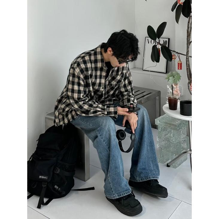 American Fashion Brand Brushed Hem Plaid Embroidered Shirt Spring and Autumn Men's and Women's Casual All-Matching Niche Shirt