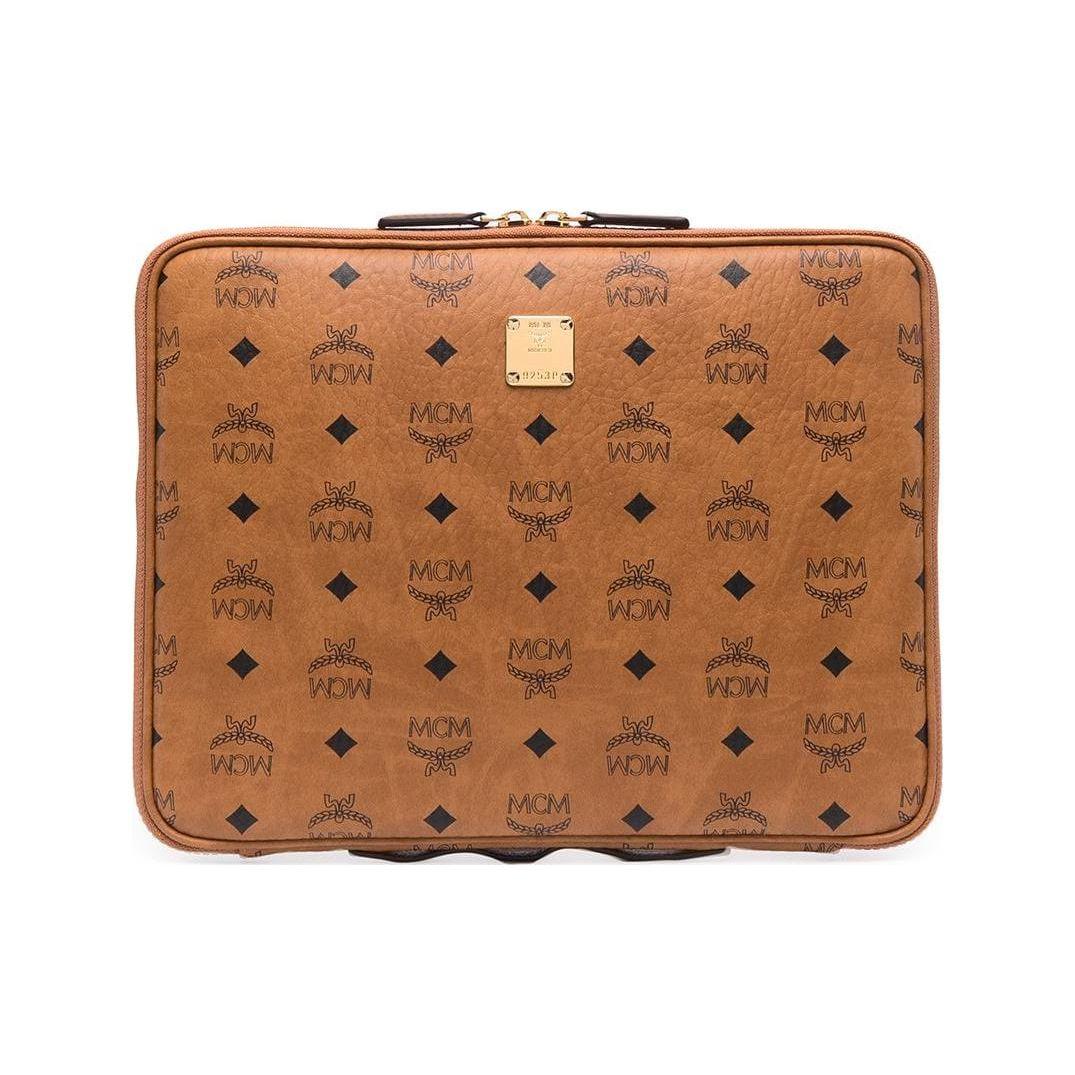 MCM Aren Ritssluiting Kunstleer Clutch Tas Medium Unisex Clutch Tas Bruin Cognac MXEAAVI03CO001 Basic Set (Bag+Dust Bag)