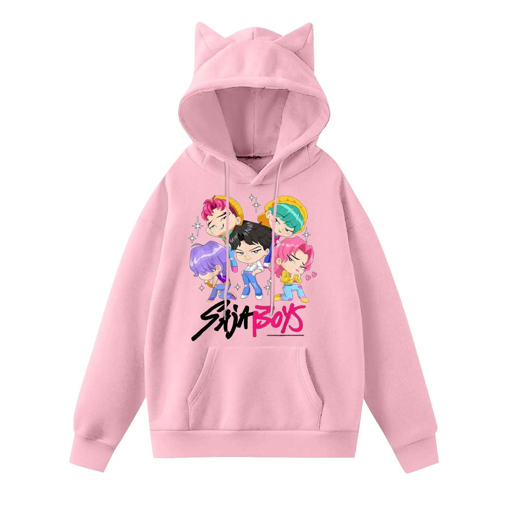 Damemote Casual Langermet trykt Rundhals hettegenser Pullover Topp med lommer