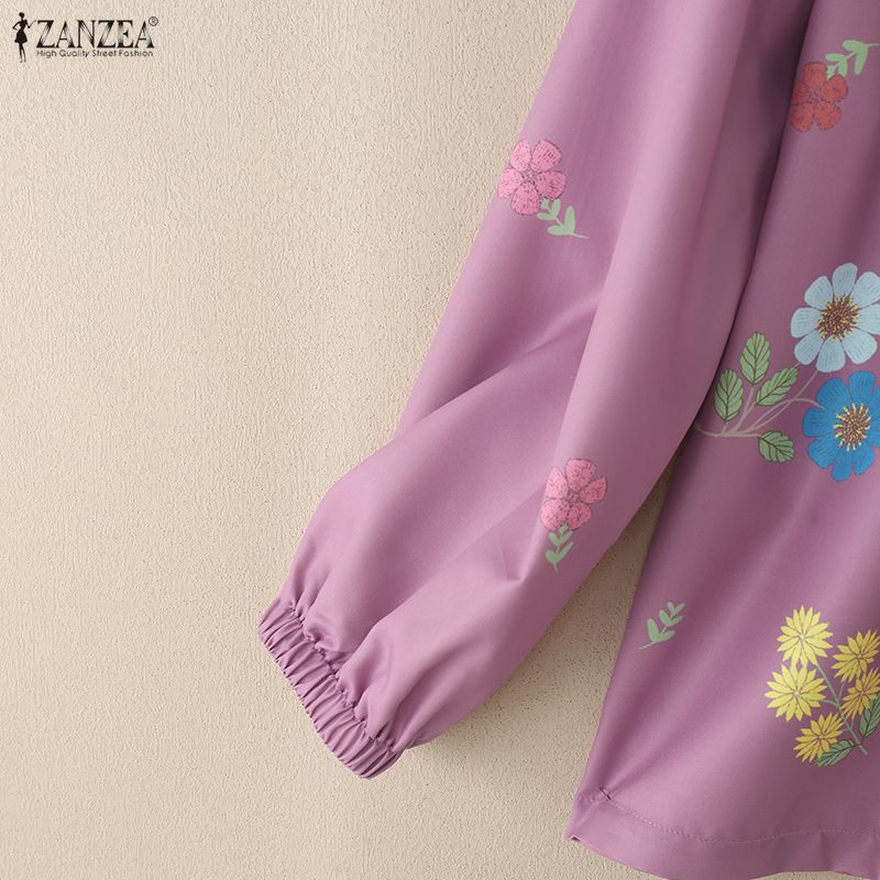 ZANZEA Lässige Bluse mit Rundhalsausschnitt und langen Ärmeln für Damen mit Blumendruck