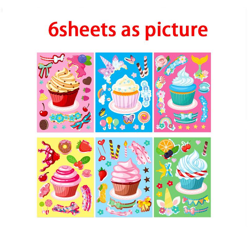 Make-a-Cake Sticker Sheets DIY Make Your Own Birthday Cake Puzzle Stickers for Kids Boys Girls Party Favor Games Toys Gifts