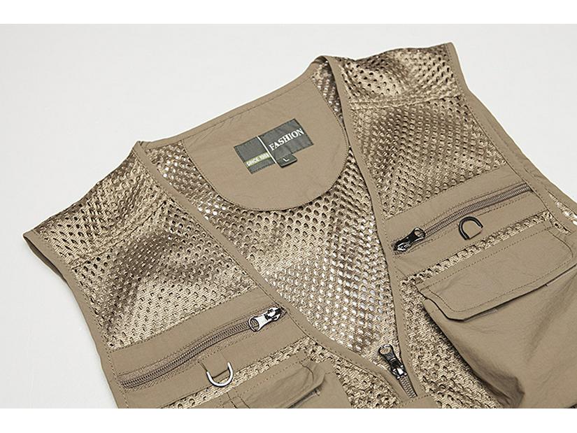 Men's Lightweight Cotton Multi-Pocket Mesh Vest - Sleeveless, Plus Size, Ideal for Summer, Fishing, and Outdoor Activities.
