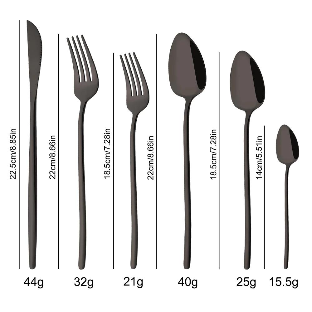 36Pcs Black Cutlery Sets Stainless Steel Knife Fork Spoon Tableware Dessert Mirror Flatware Set Festival Kitchen Dinnerware Gift